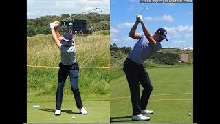 Justin Thomas golf swing  Long Iron faceon amp downtheline July 2017 [upl. by Valerlan]